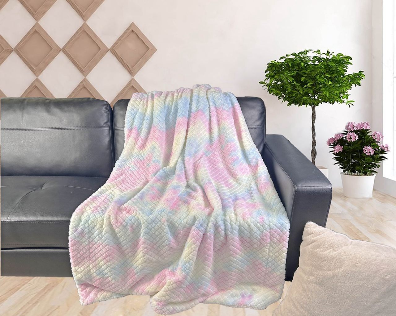 Hang dye Faux Rabbit Fur Blanket